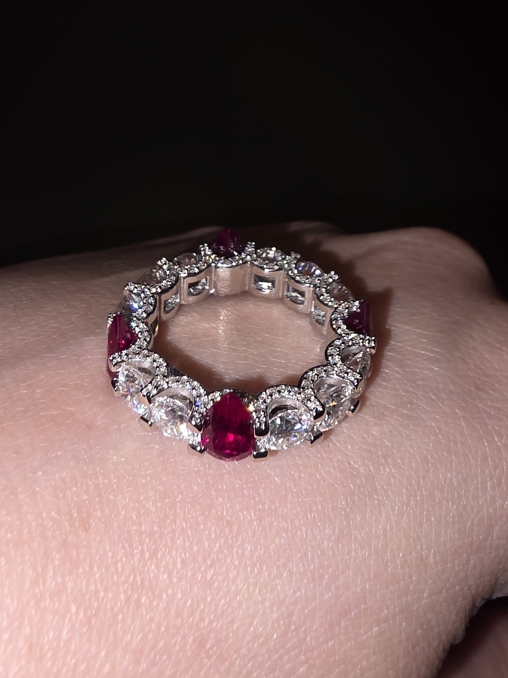 ❤️ Red Ruby Corrundum & Moissanite Eternity Band Ring ❤️ - Picture 4 of 10
